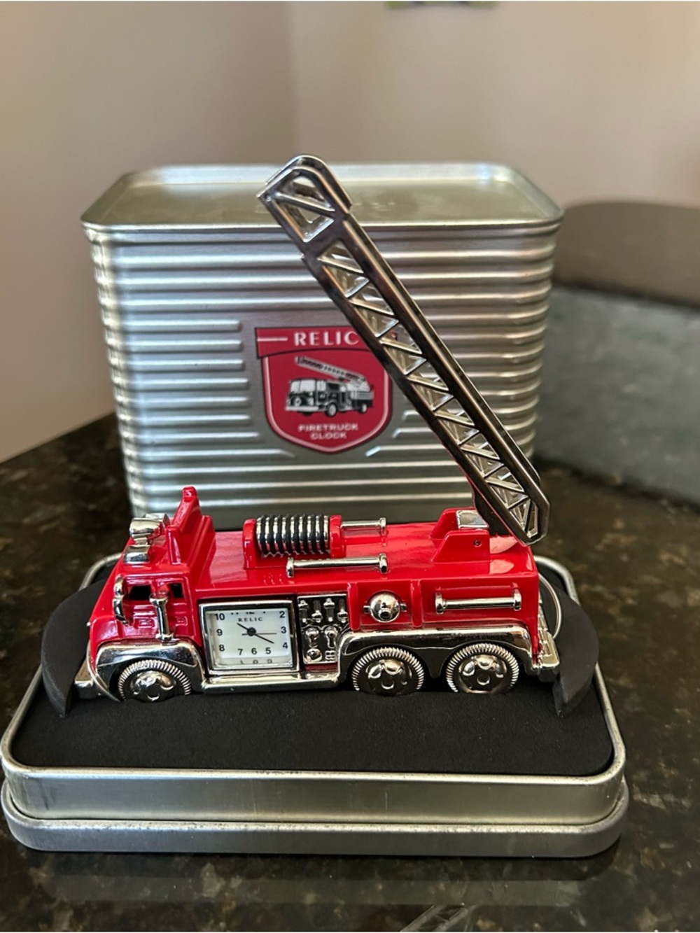 New Relic Red and Silver Fire Truck Clock